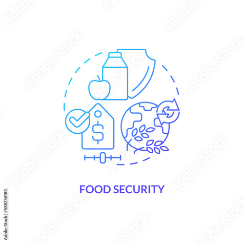 Food security blue gradient concept icon. Nutrition products management. Agriculture policy concern abstract idea thin line illustration. Isolated outline drawing. Myriad Pro-Bold font used