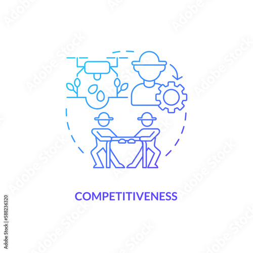 Competitiveness blue gradient concept icon. Market orientation. Agriculture policy objective abstract idea thin line illustration. Isolated outline drawing. Myriad Pro-Bold font used
