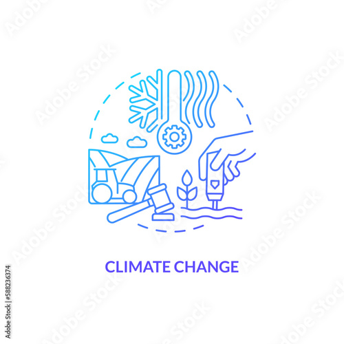 Climate change blue gradient concept icon. Environment condition. Agriculture policy objective abstract idea thin line illustration. Isolated outline drawing. Myriad Pro-Bold font used