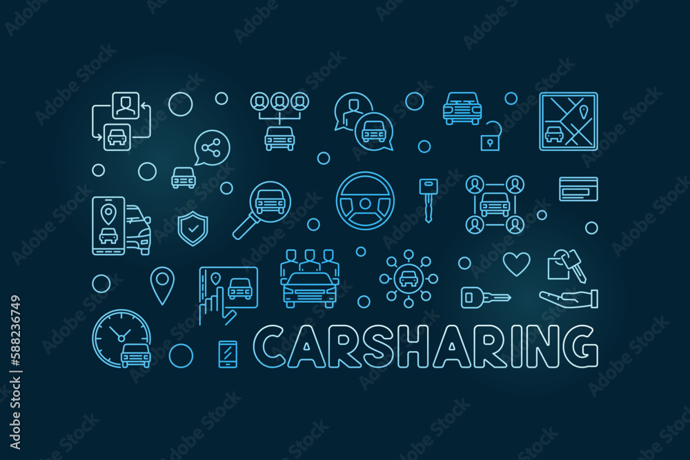 Carsharing concept blue line horizontal illustration - Car Sharing concept vector banner Carsharing concept blue line horizontal illustration - Car Sharing concept vector banner