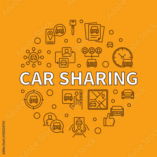 Car Sharing outline circle shaped banner - Carsharing concept vector round illustration photo