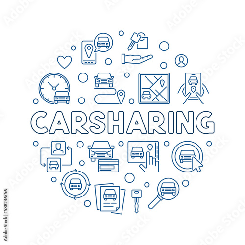Carsharing concept circle shaped line illustration - Car Sharing vector banner