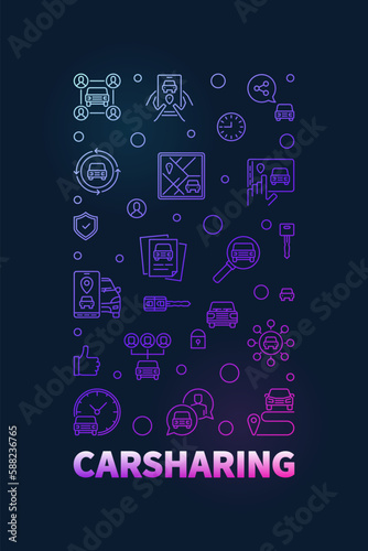 Carsharing colored outline illustration - Car Sharing vector concept banner