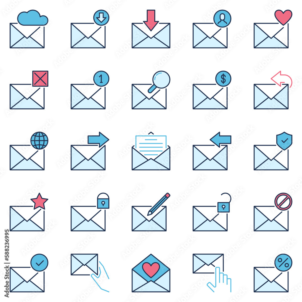 Email Envelope colored icons set. Mail and Message vector signs Email Envelope colored icons set. Mail and Message vector signs