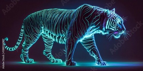 Fotótapéta 3d render AI generated tiger with neon glowing background