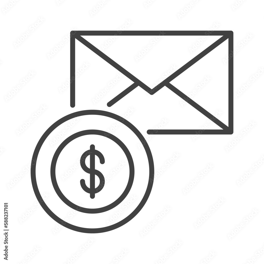 Envelope and round Dollar sign vector Corruption concept outline icon Envelope and round Dollar sign vector Corruption concept outline icon