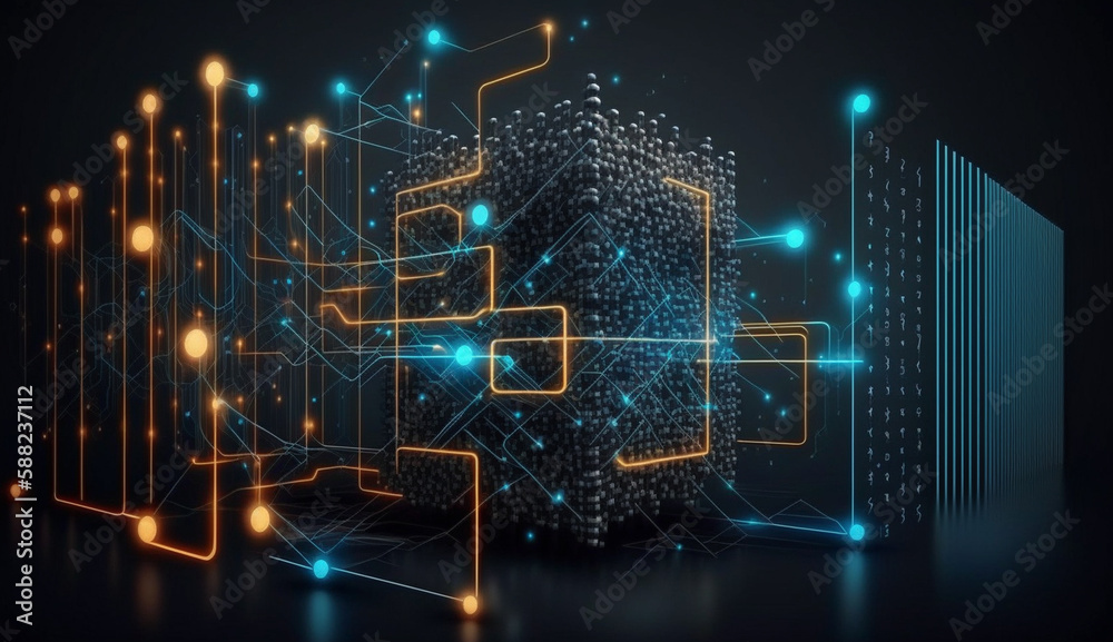 Obraz premium abstract background with glowing lines blockchain
