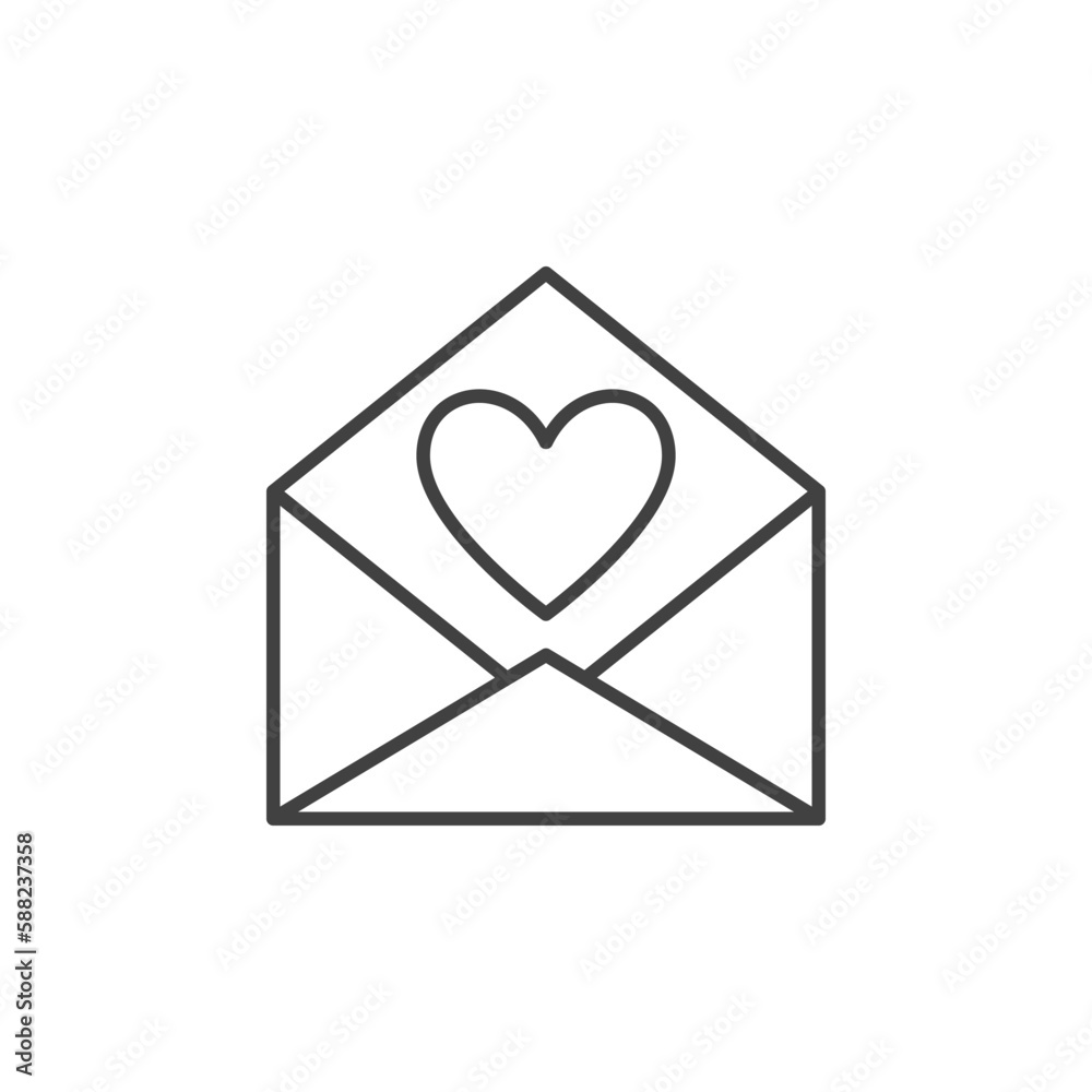 Envelope with Heart vector concept outline icon or sign Envelope with Heart vector concept outline icon or sign