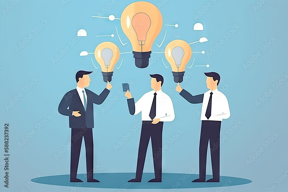 Businessman pointing to sharing knowledge, Brainstorming concept Businessman pointing to sharing knowledge, Brainstorming concept