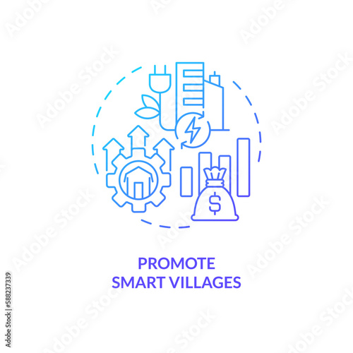 Promote smart villages blue gradient concept icon. Digital technology. Rural development program abstract idea thin line illustration. Isolated outline drawing. Myriad Pro-Bold font used