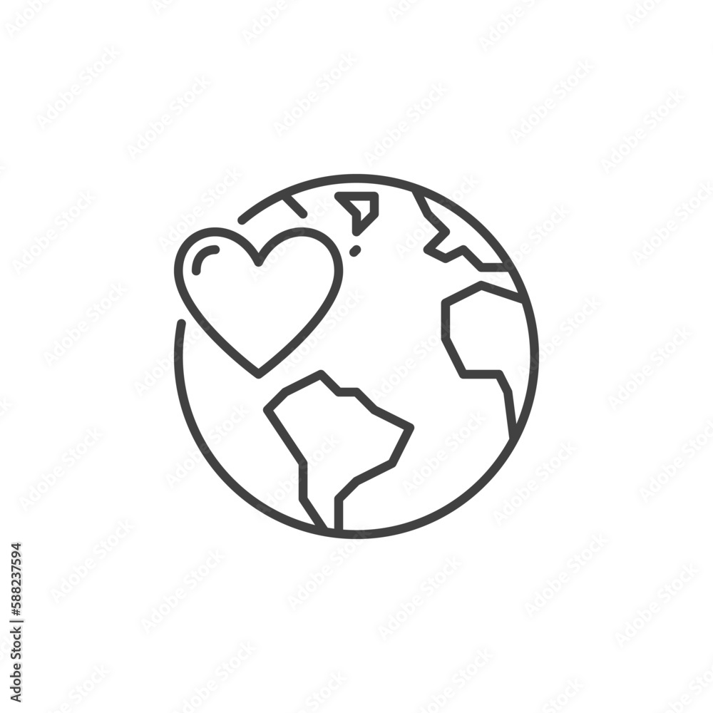 Heart with Earth vector concept line icon or sign Heart with Earth vector concept line icon or sign