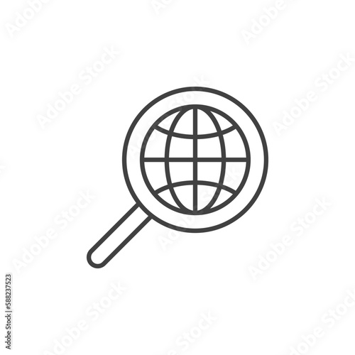 Globe inside Magnifying Glass vector concept linear icon
