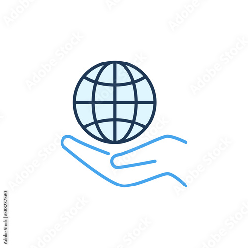Hand Holding Globe vector concept colored icon or sign