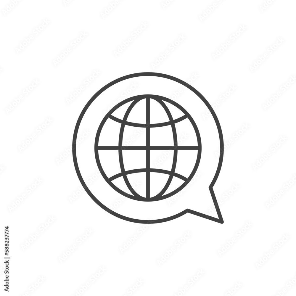Speech Bubble with Globe vector concept line icon or symbol Speech Bubble with Globe vector concept line icon or symbol
