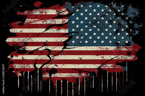 American flag in grunge style. Generative Ai
