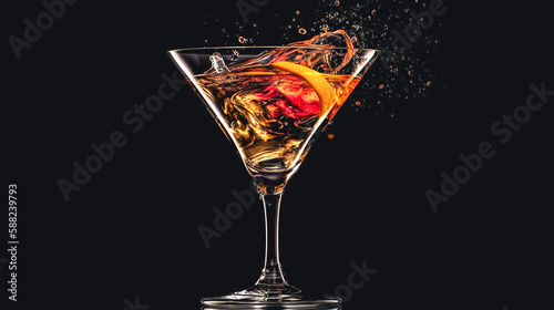 Cooling alcoholic cocktail on a dark background, generative AI.