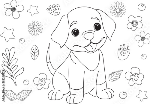 dog childrens coloring book, vector on white background