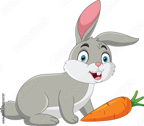 Cartoon happy rabbit with a carrot