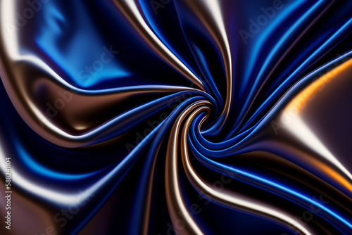 Blue and gold fabric with a spiral in the center. Generative Ai