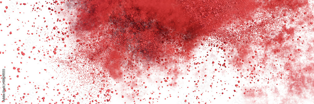red particles flying, colored powder isolated on transparent background banner red particles flying, colored powder isolated on transparent background banner