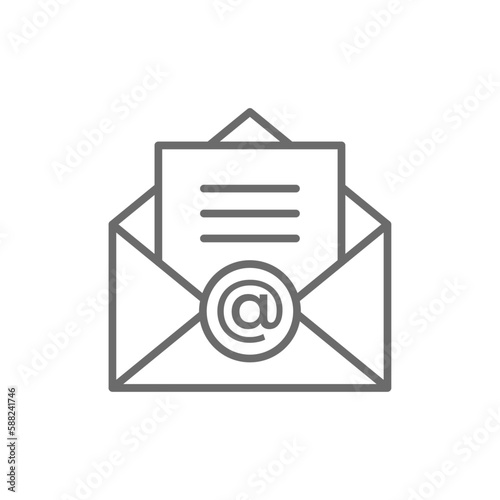 Email Marketing icon with black outline style. message, web, mail, address, internet, envelope, mobile. Vector illustration