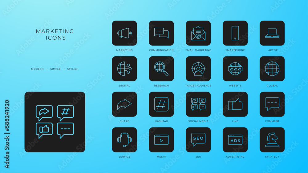 Marketing icons collection with black filled line style. social, seo, media, strategy, internet, optimization, management. Vector illustration