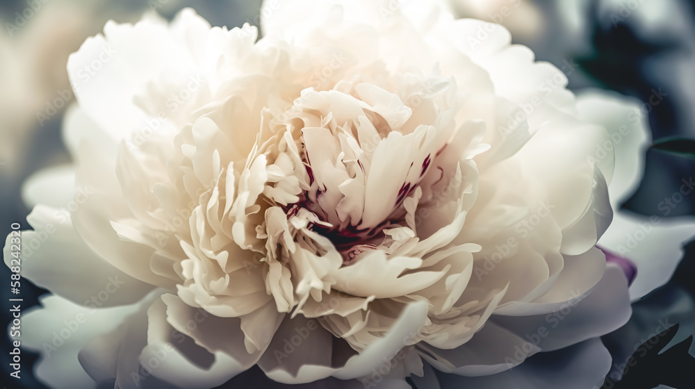 Close-up, blooming white peony flower, generative AI. Close-up, blooming white peony flower, generative AI.