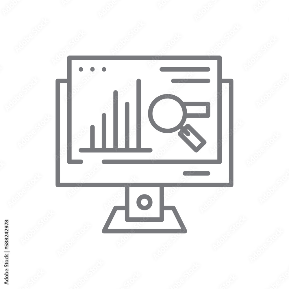 Web Analytics Marketing icon with black outline style. chart, data, analysis, search, seo, report, optimization. Vector illustration Web Analytics Marketing icon with black outline style. chart, data, analysis, search, seo, report, optimization. Vector illustration