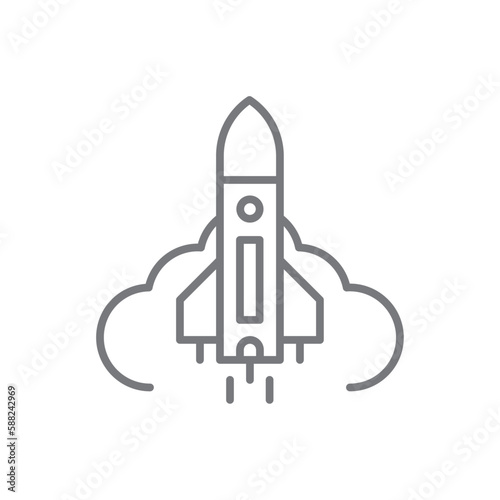 Start Up Marketing icon with black outline style. rocket, up, strategy, technology, concept, target, innovation. Vector illustration