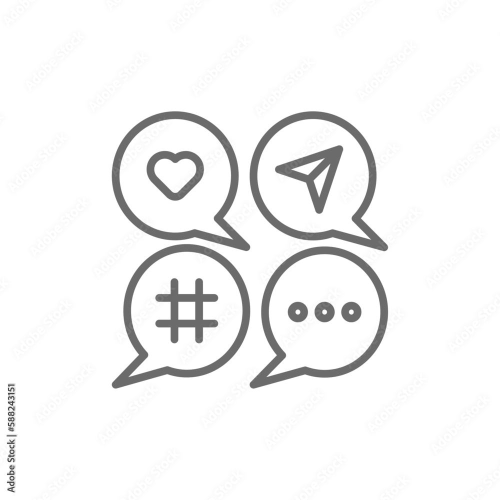 Social media Marketing icon with black outline style. network, communication, mobile, phone, app, information, follow. Vector illustration Social media Marketing icon with black outline style. network, communication, mobile, phone, app, information, follow. Vector illustration