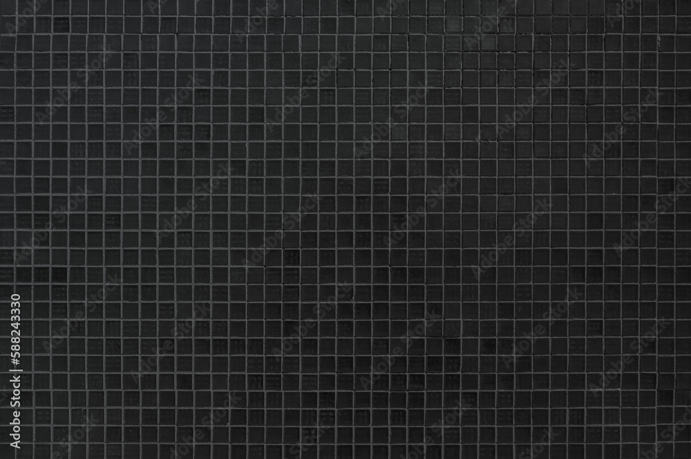 Black tile high resolution real photo. Brick seamless pattern texture square floor ceramic tiles interior room background.
