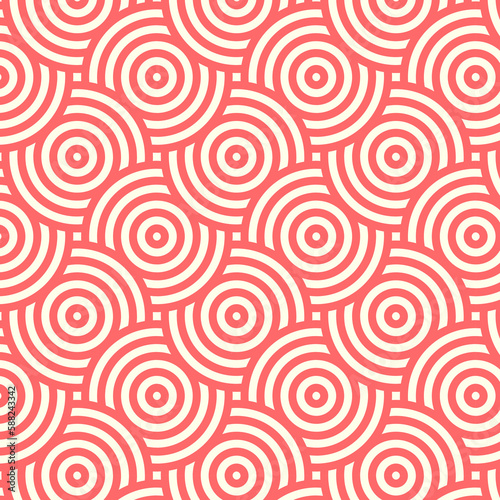 Seamless Geometric circle Texture Pattern. Illustration about Seamless round shape geometric patterns set in red.