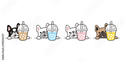 dog vector french bulldog icon boba tea bubble milk tea drink coffee puppy pet character cartoon symbol tattoo stamp scarf illustration design isolated