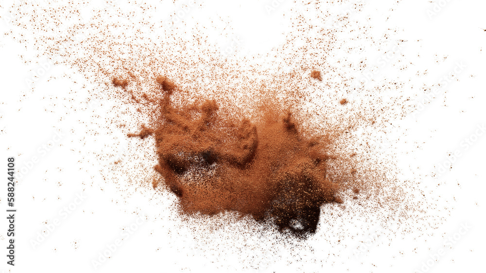 orange particles flying, colored powder in the air, isolated on transparent background