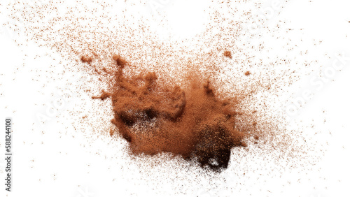 orange particles flying, colored powder in the air, isolated on transparent background  
