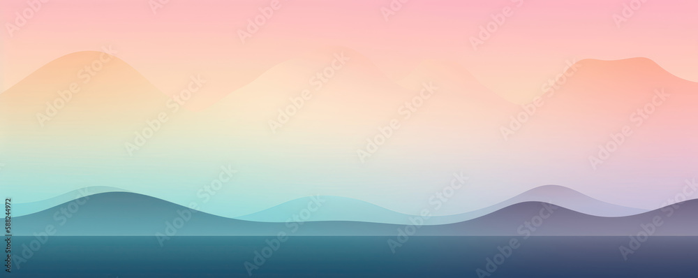 Landscape with mountains and sea. Vector illustration. Gradient background.