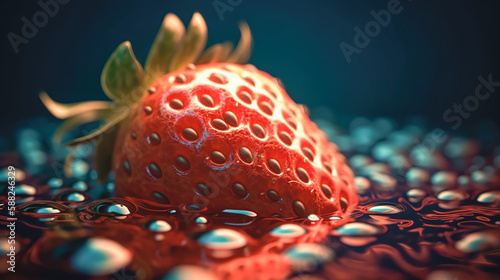 Appetizing strawberry on a blurred dark background, generative AI.