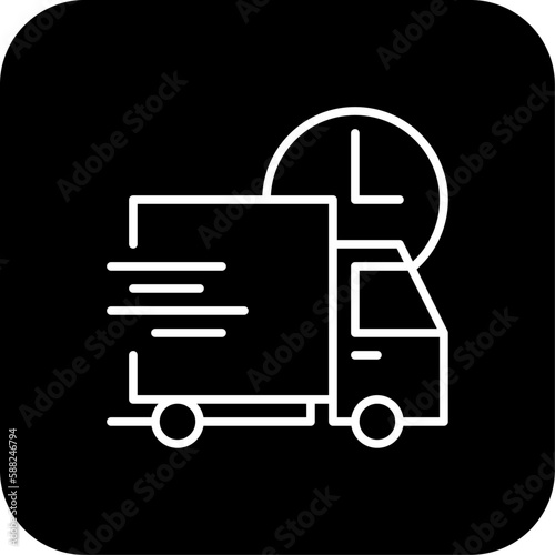 Delivery E-Commers icon with black filled line style. service, fast, shipment, speed, logistic, transportation, shipping. Vector illustration