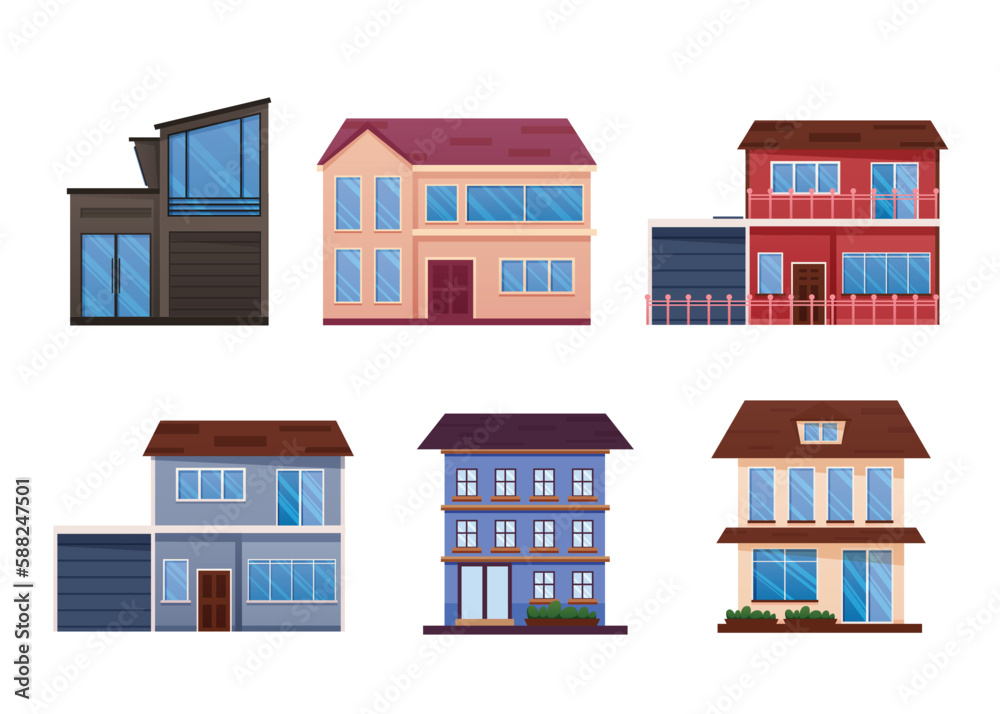 residential houses exterior flat style vector illustration