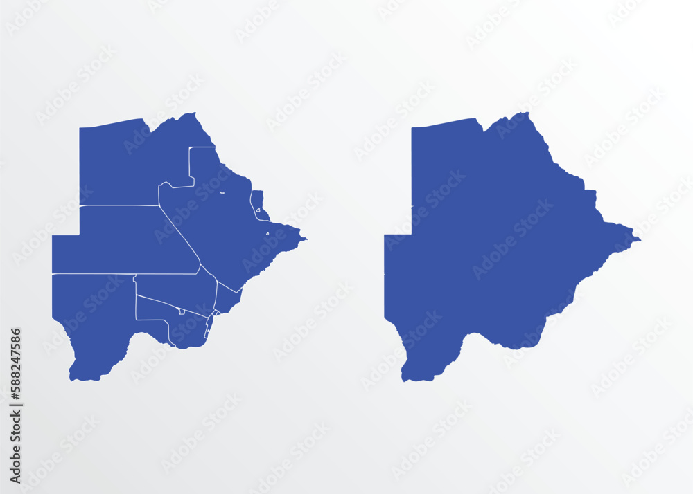 Blue Map of Botswana with regions Blue Map of Botswana with regions