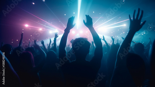 Background banner of people dancing and partying in dance or nightclub. For event and nightlife promotion.
