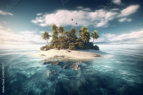Fotografia Beautiful island with white sand and palm trees, paradise island