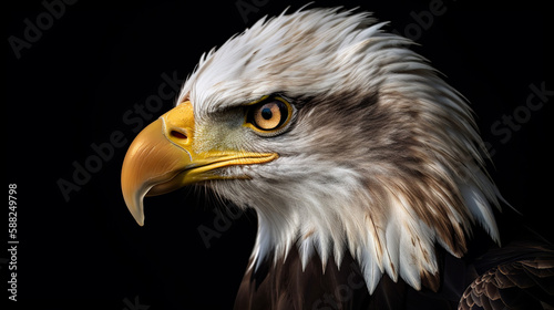 Isolated Colorful Stunning Close-up Of The Head Of A Eagle On Black Background, Generative Ai © Jaunali