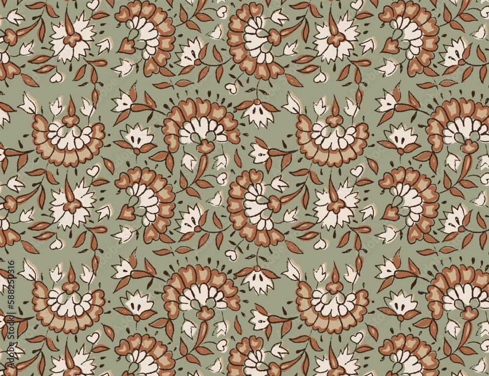 Hand-drawn batik pattern block print floral vector Hand-drawn batik pattern block print floral vector