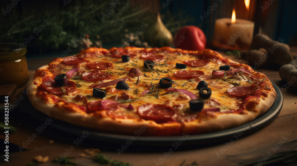 pizza with salami AI generates image