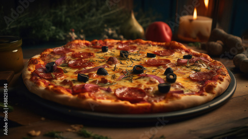 pizza with salami AI generates image