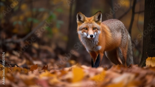 Autumn Whispers: A Curious Red Fox in a Vibrant Forest created using generative AI © Conno