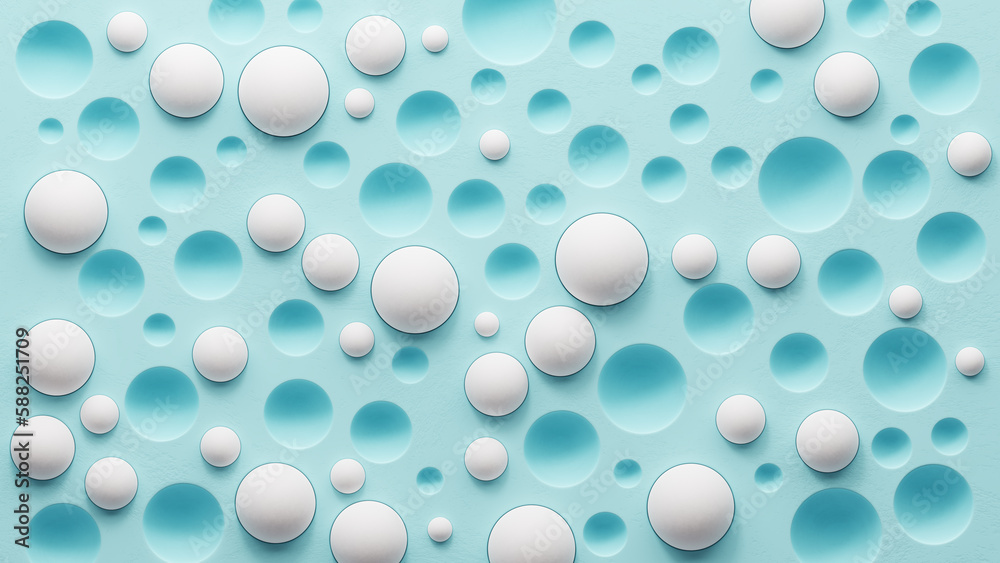 Abstract blue background with white spheres and empty cells. 3d render illustration. Abstract blue background with white spheres and empty cells. 3d render illustration.