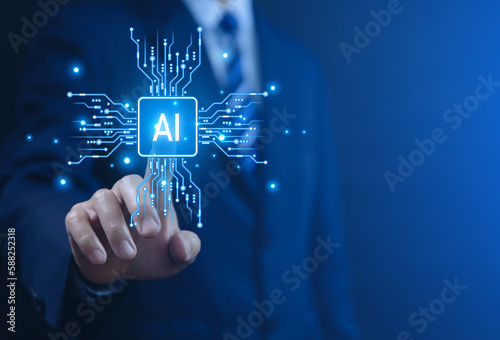 business people touch digital technology ai icons intelligent connection artificial intelligence brain function