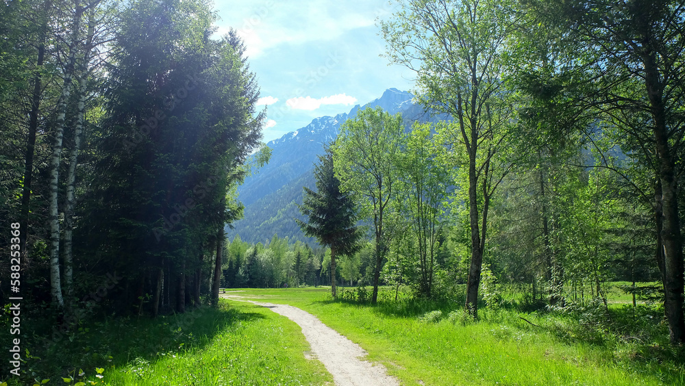 Chamonix am Mont Blanc in Frankreich mit Wanderweg